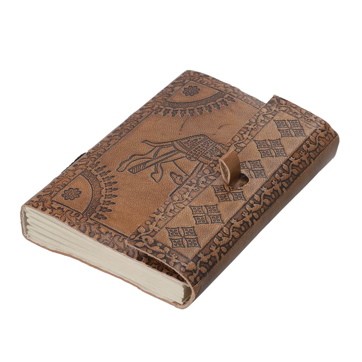 Handcrafted Camel Embossed 100% Genuine Leather Journal with Wooden Pen image number 4