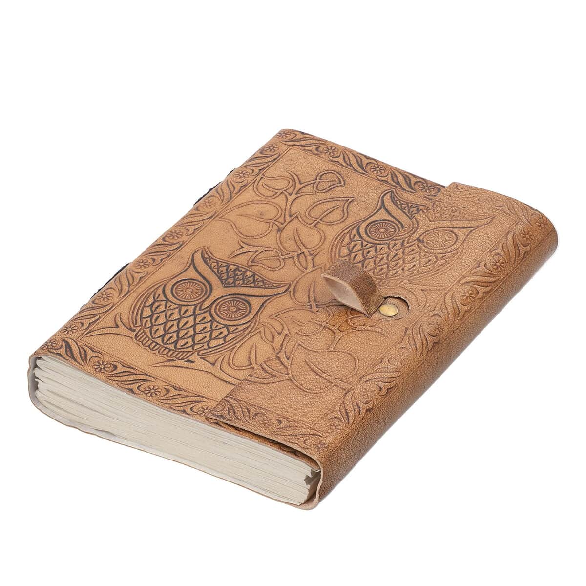 Handcrafted Owl Embossed 100% Genuine Leather Journal with Wooden Pen image number 4