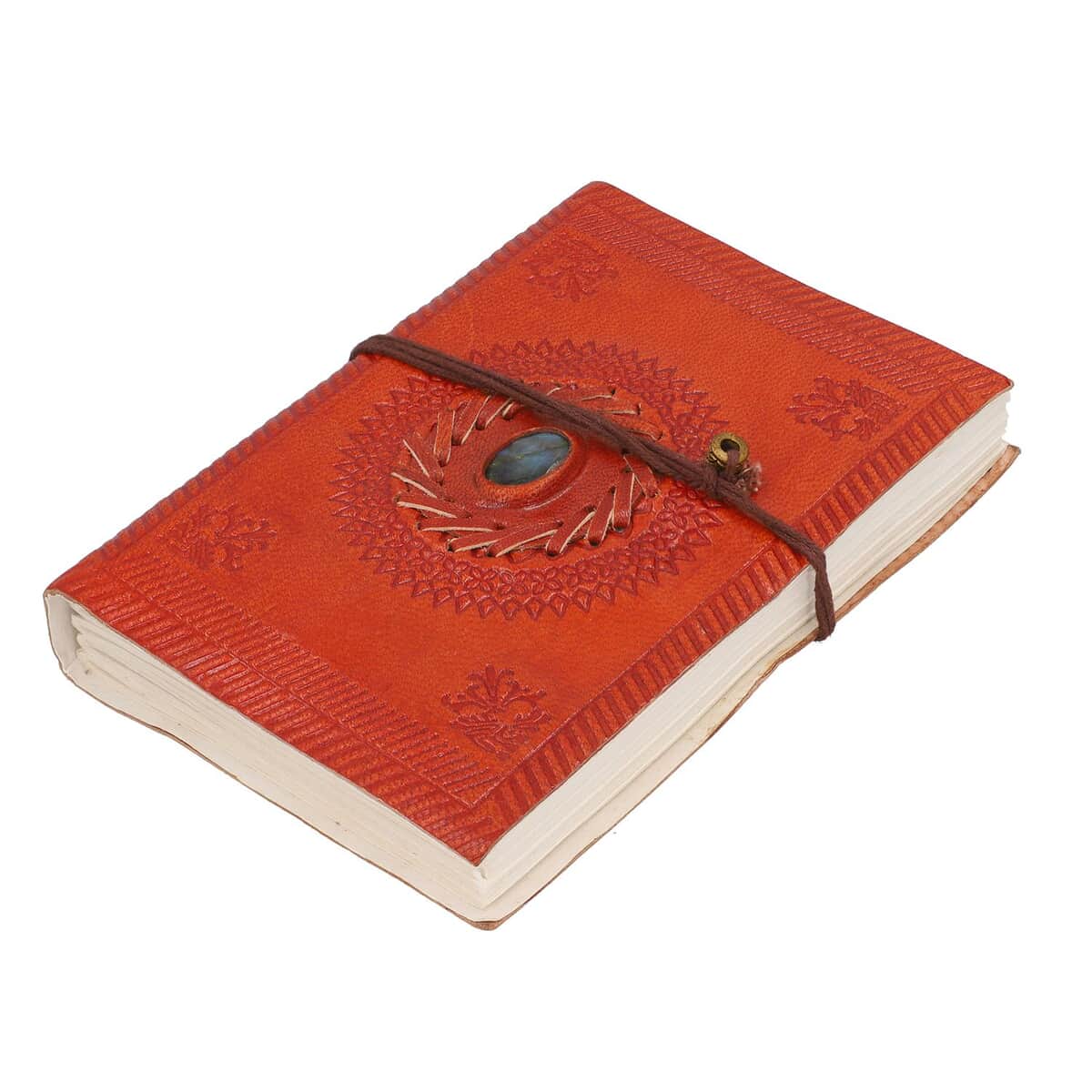 Handcrafted Leather and Cotton Journal with Labradorite Center Stone image number 0