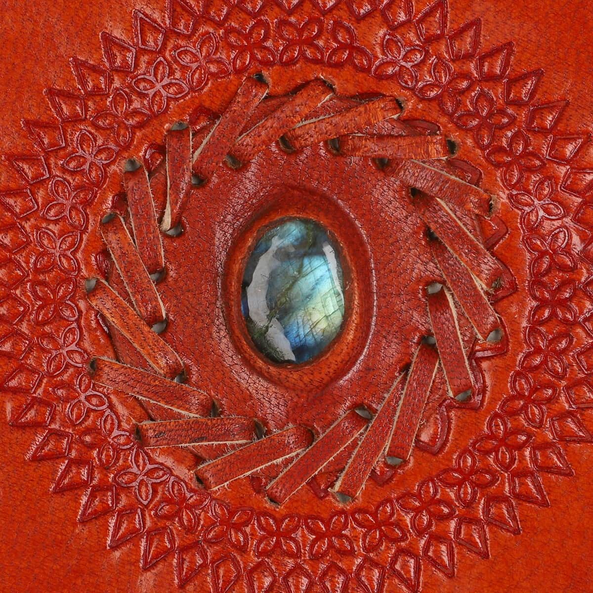 Handcrafted Leather and Cotton Journal with Labradorite Center Stone image number 5