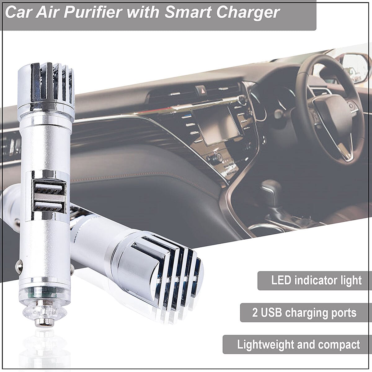 Gray Car Air Ionizer with Smart Charger image number 2