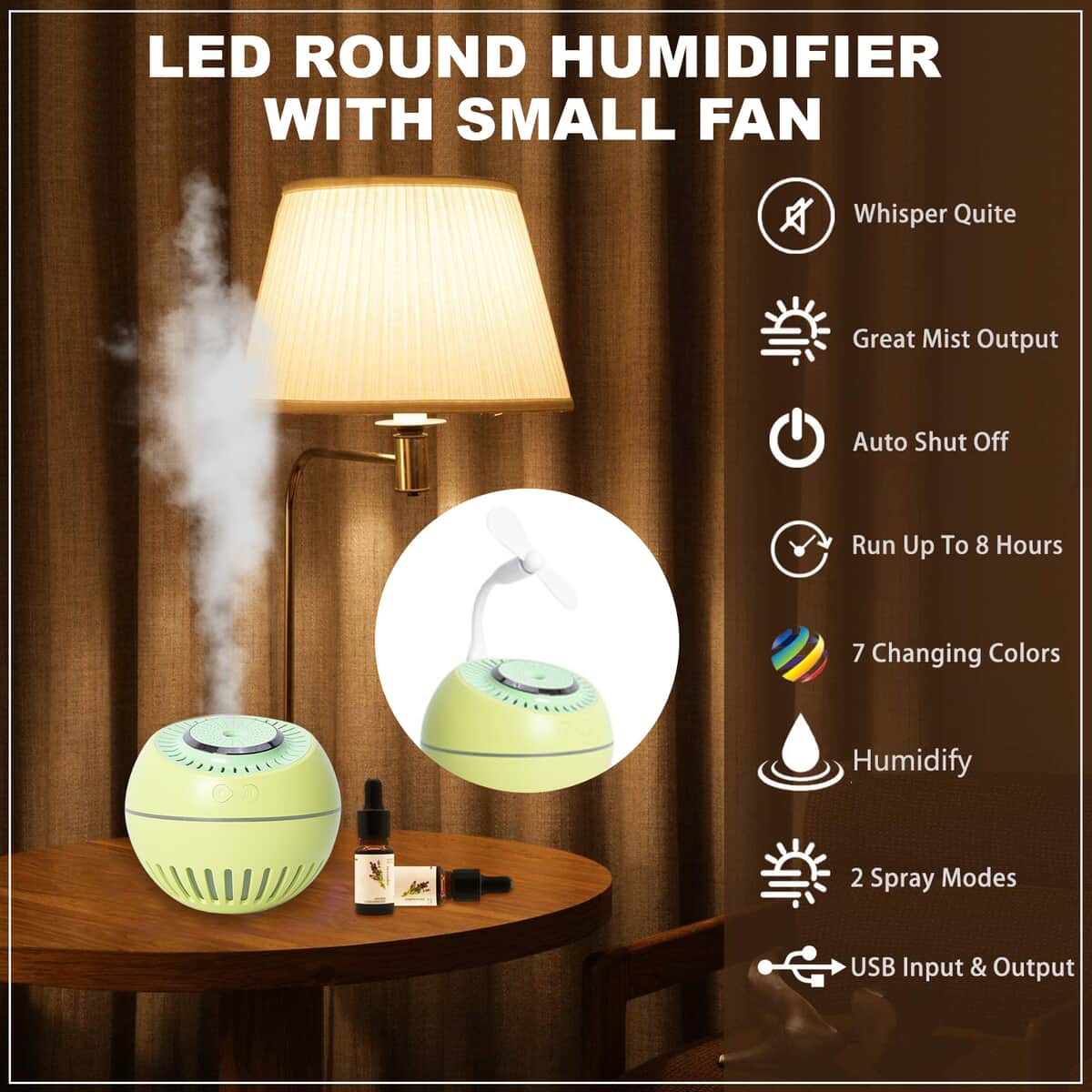 LED Round Humidifier with Reader's Light image number 1