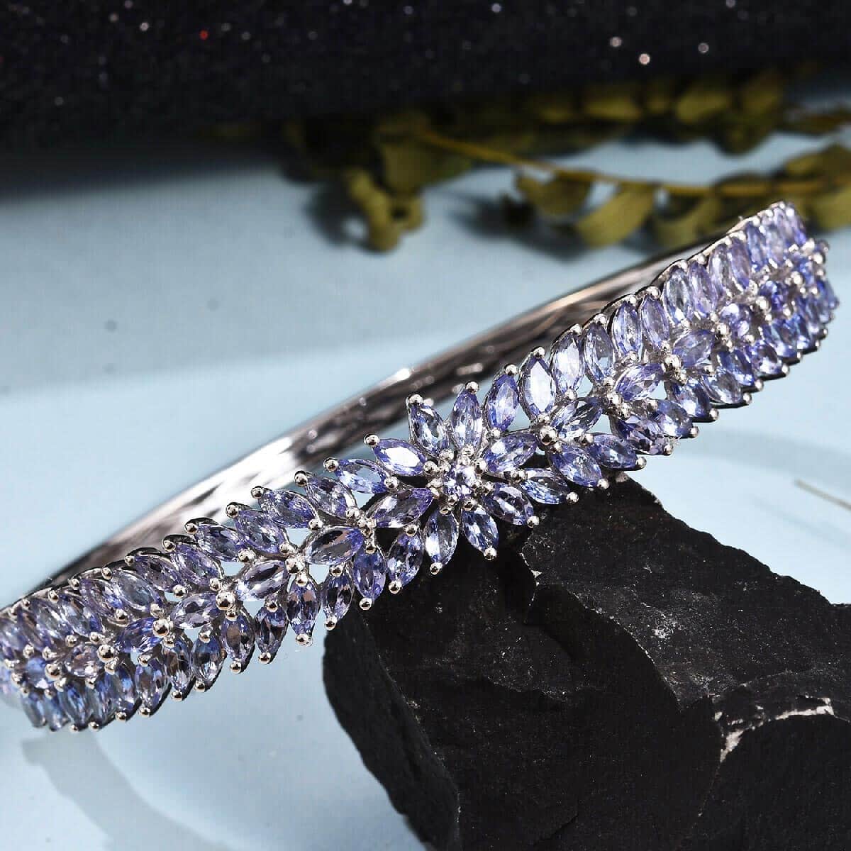 Tanzanite Bangle Bracelet in Platinum Over Sterling Silver (8 in) 21.15 Grams 11.10 ctw image number 1