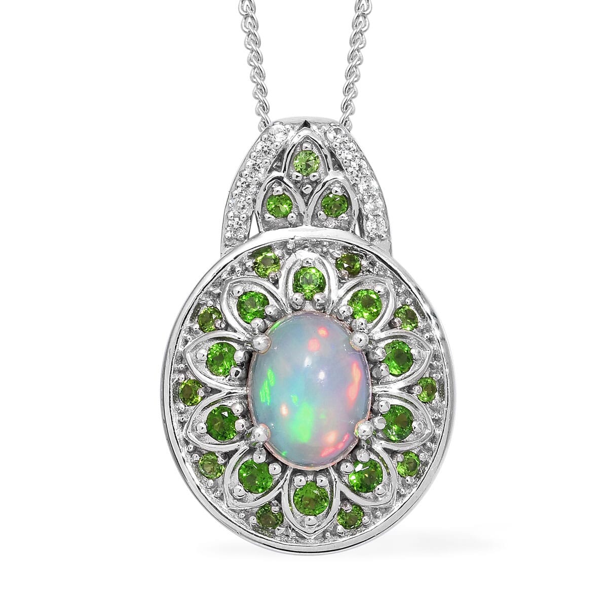 Ethiopian Welo Opal, Multi Gemstone Pendant Necklace (20 in) in Platinum Over Sterling Silver 2.23 ctw image number 0