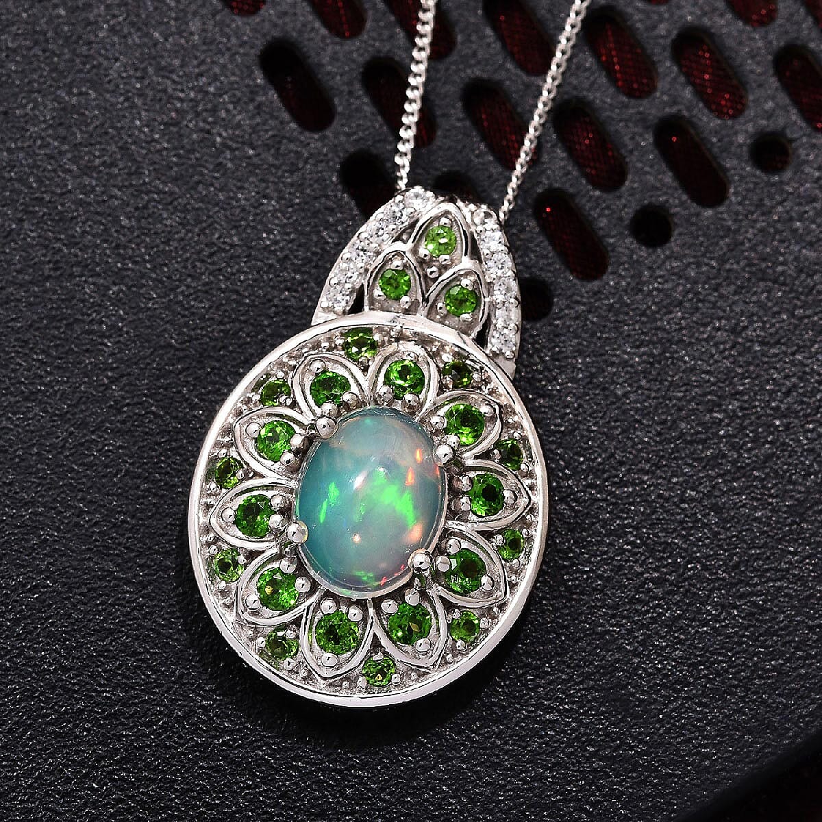 Ethiopian Welo Opal, Multi Gemstone Pendant Necklace (20 in) in Platinum Over Sterling Silver 2.23 ctw