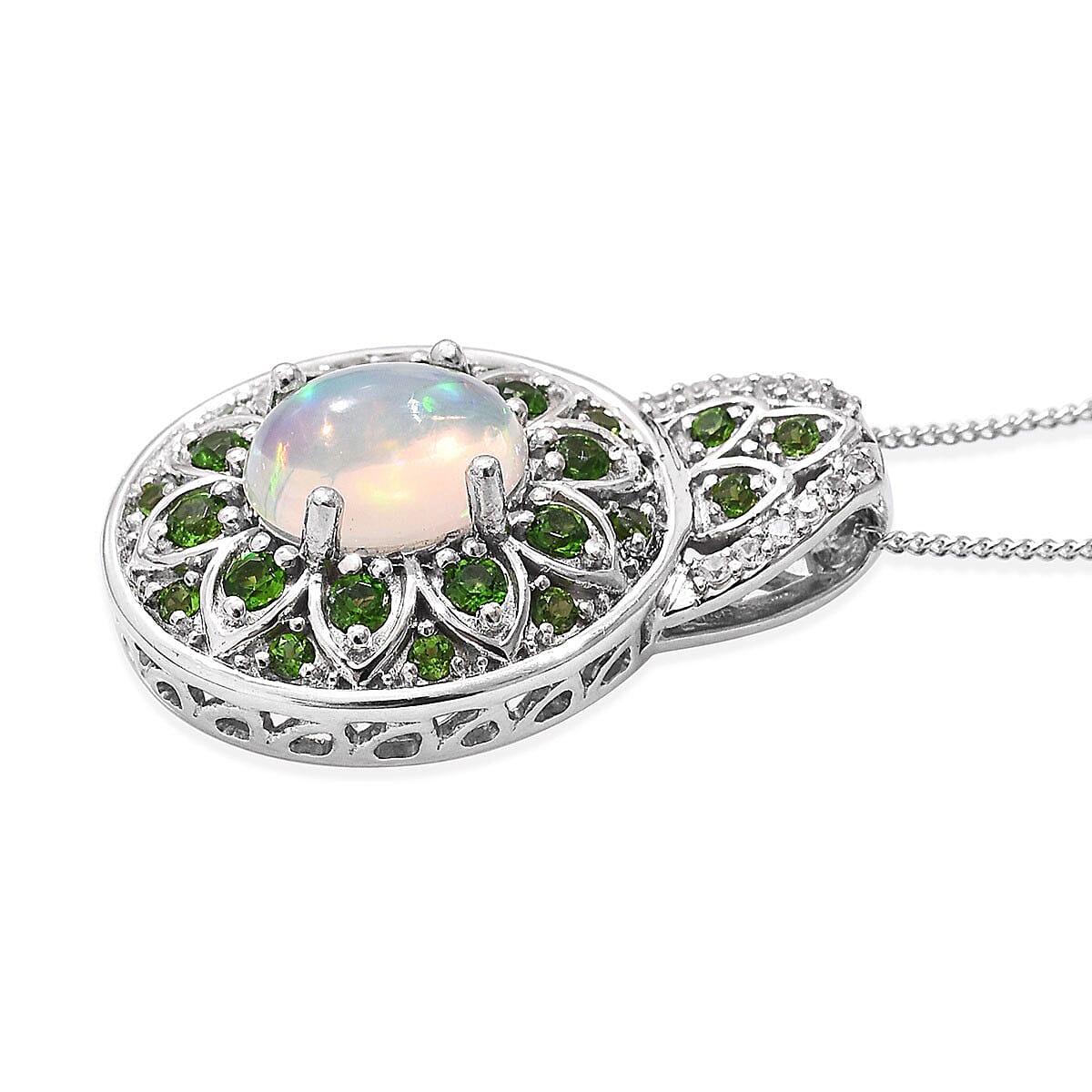 Ethiopian Welo Opal, Multi Gemstone Pendant Necklace (20 in) in Platinum Over Sterling Silver 2.23 ctw