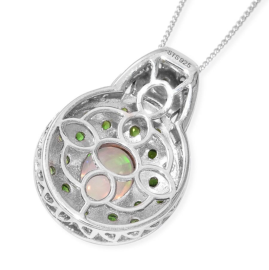 Ethiopian Welo Opal, Multi Gemstone Pendant Necklace (20 in) in Platinum Over Sterling Silver 2.23 ctw