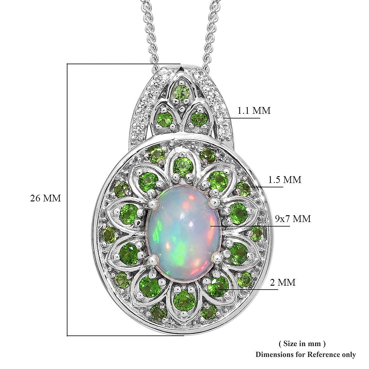 Ethiopian Welo Opal, Multi Gemstone Pendant Necklace (20 in) in Platinum Over Sterling Silver 2.23 ctw