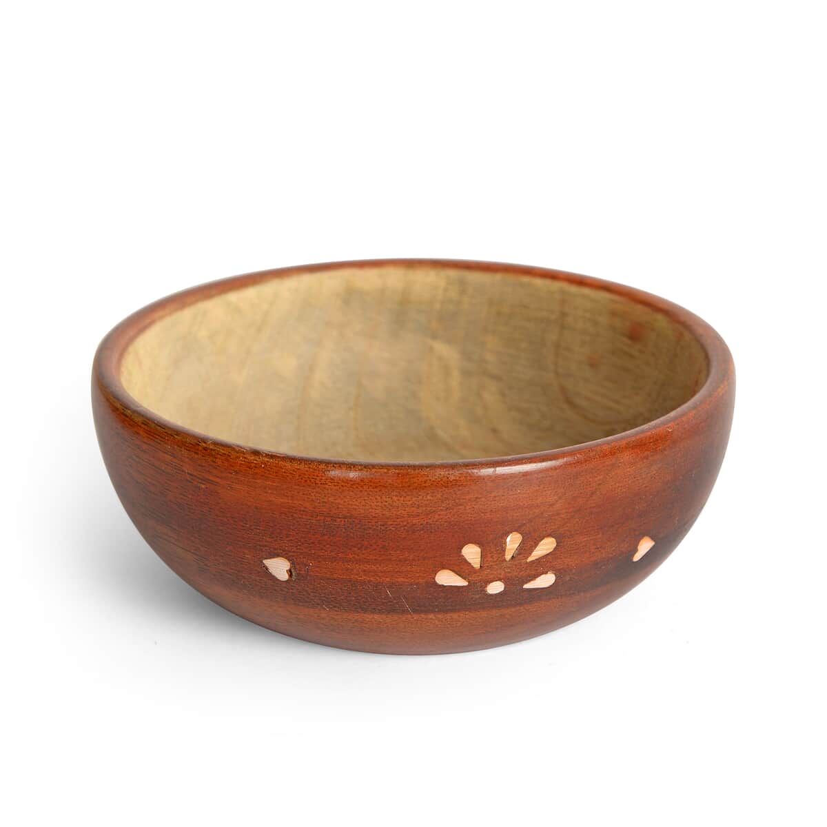 Handcrafted Set of 3 Brown Wooden Bowl (4, 5, 6 in) image number 2