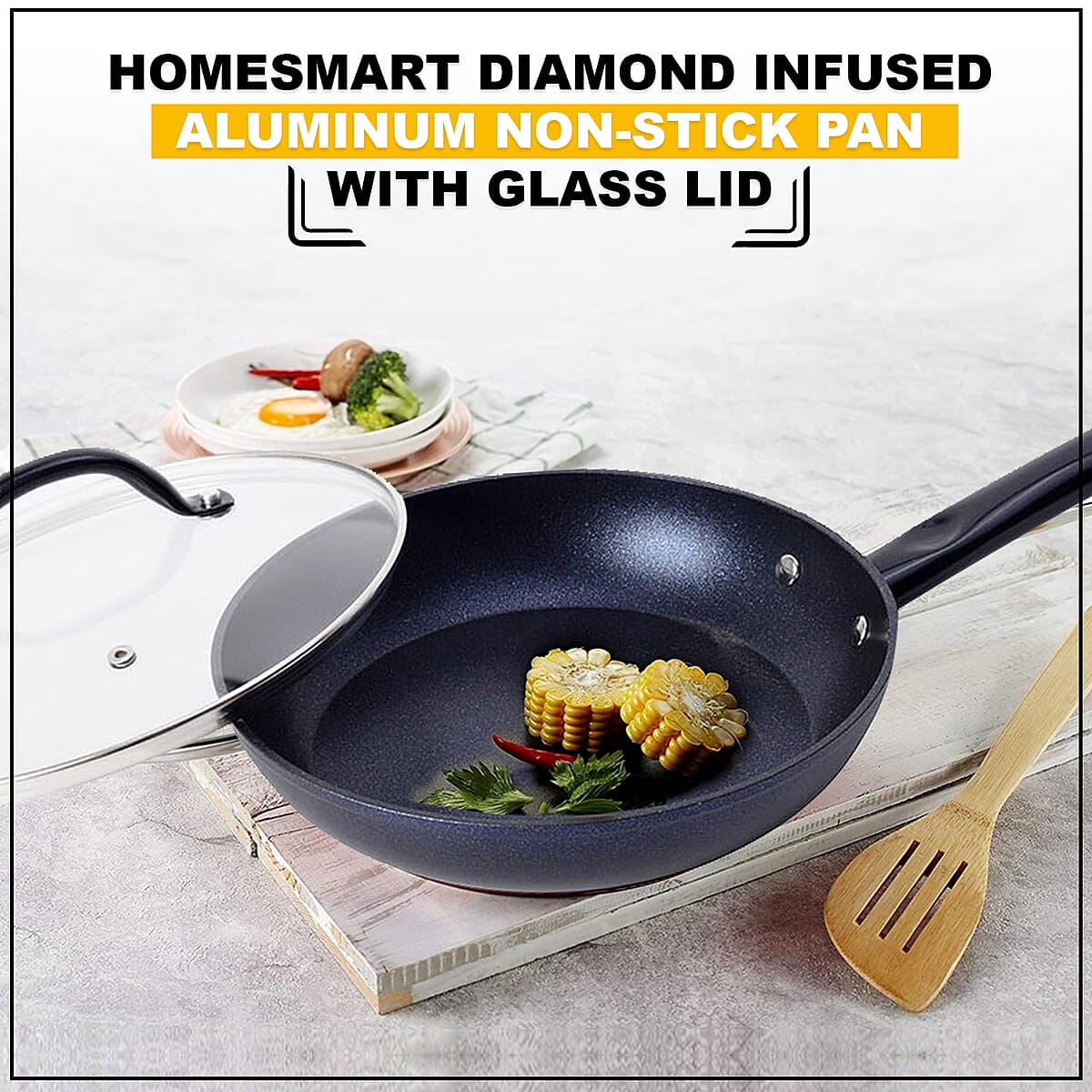 Homesmart Diamond Infused Aluminum Non-Stick Pan with Glass Lid (9.5) image number 2