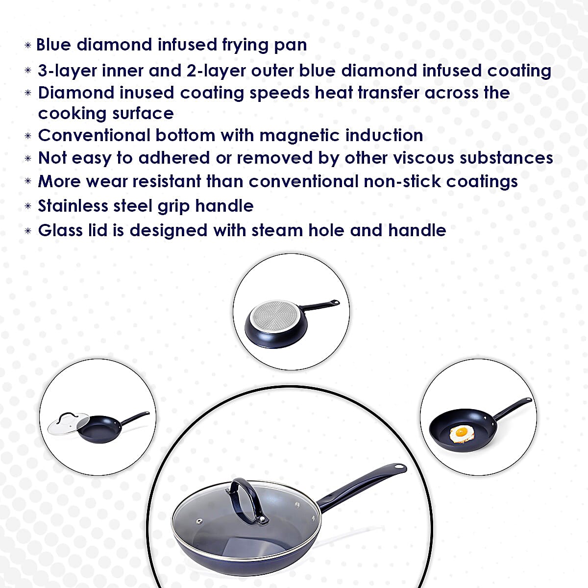 Homesmart Diamond Infused Aluminum Non-Stick Pan with Glass Lid (9.5) image number 3