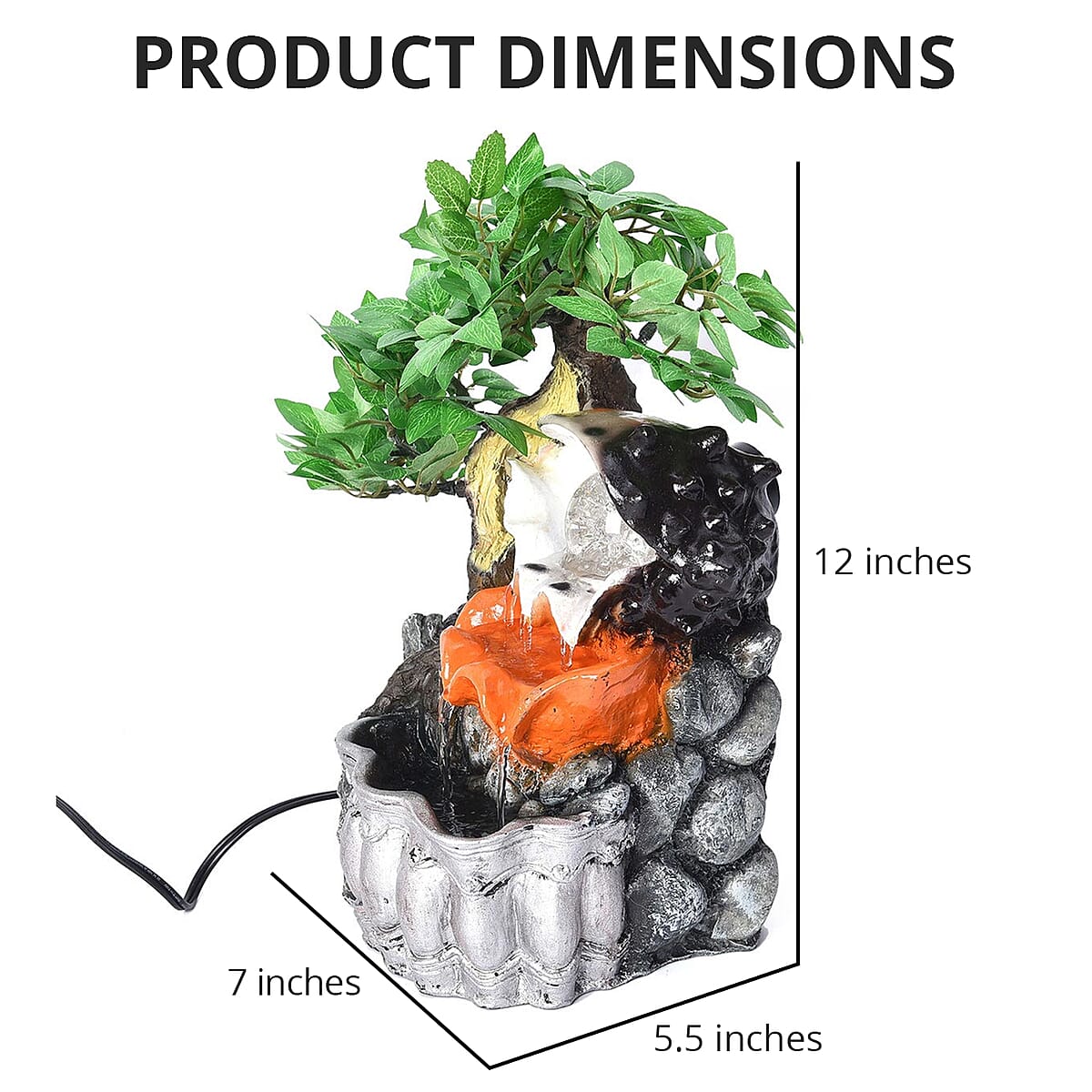 Multi Color Jungle Water Fountain with LED Lights and Glass Ball Flower Pot image number 3