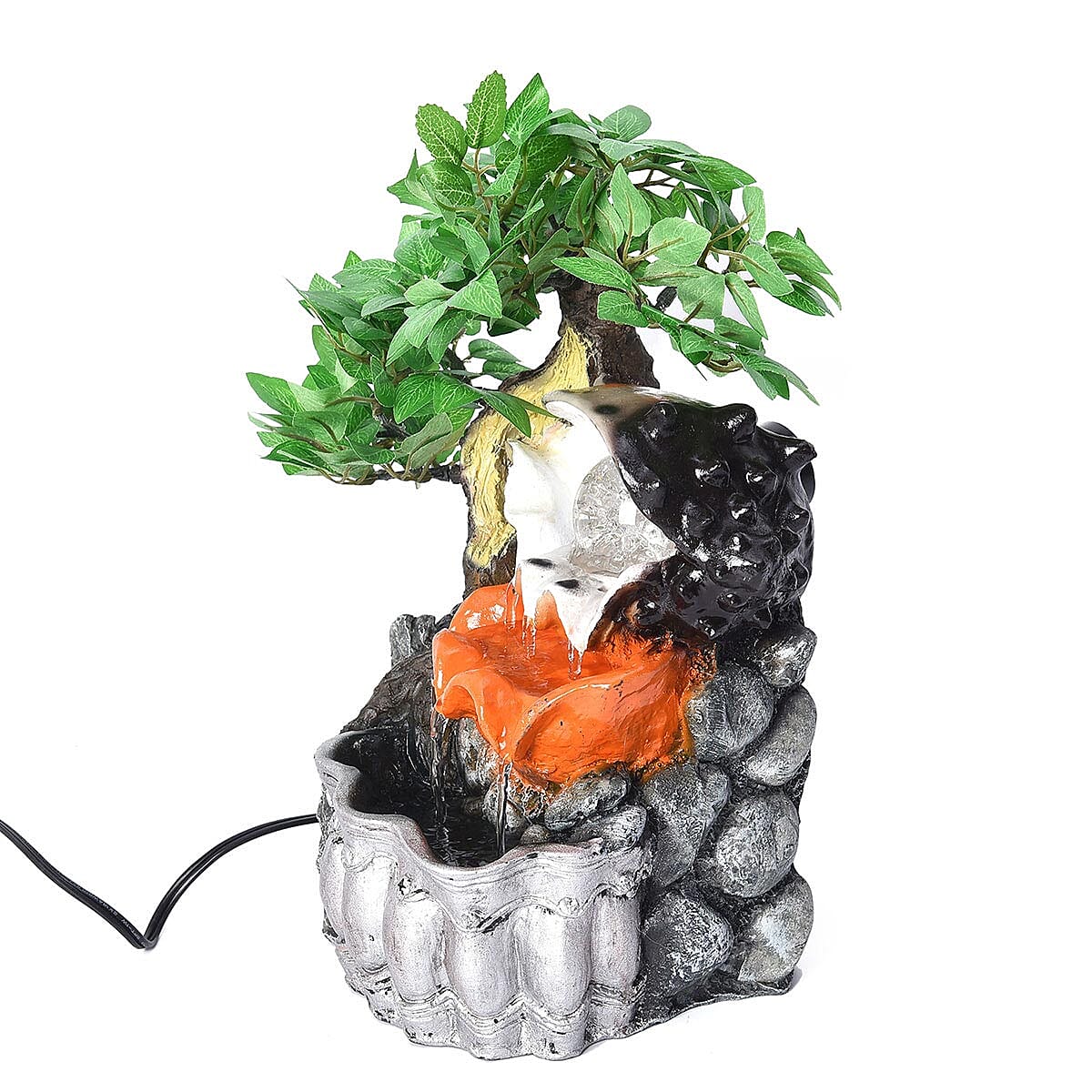 Multi Color Jungle Water Fountain with LED Lights and Glass Ball Flower Pot image number 5