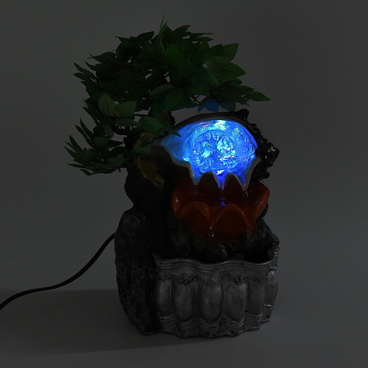 Multi Color Jungle Water Fountain with LED Lights and Glass Ball Flower Pot image number 6