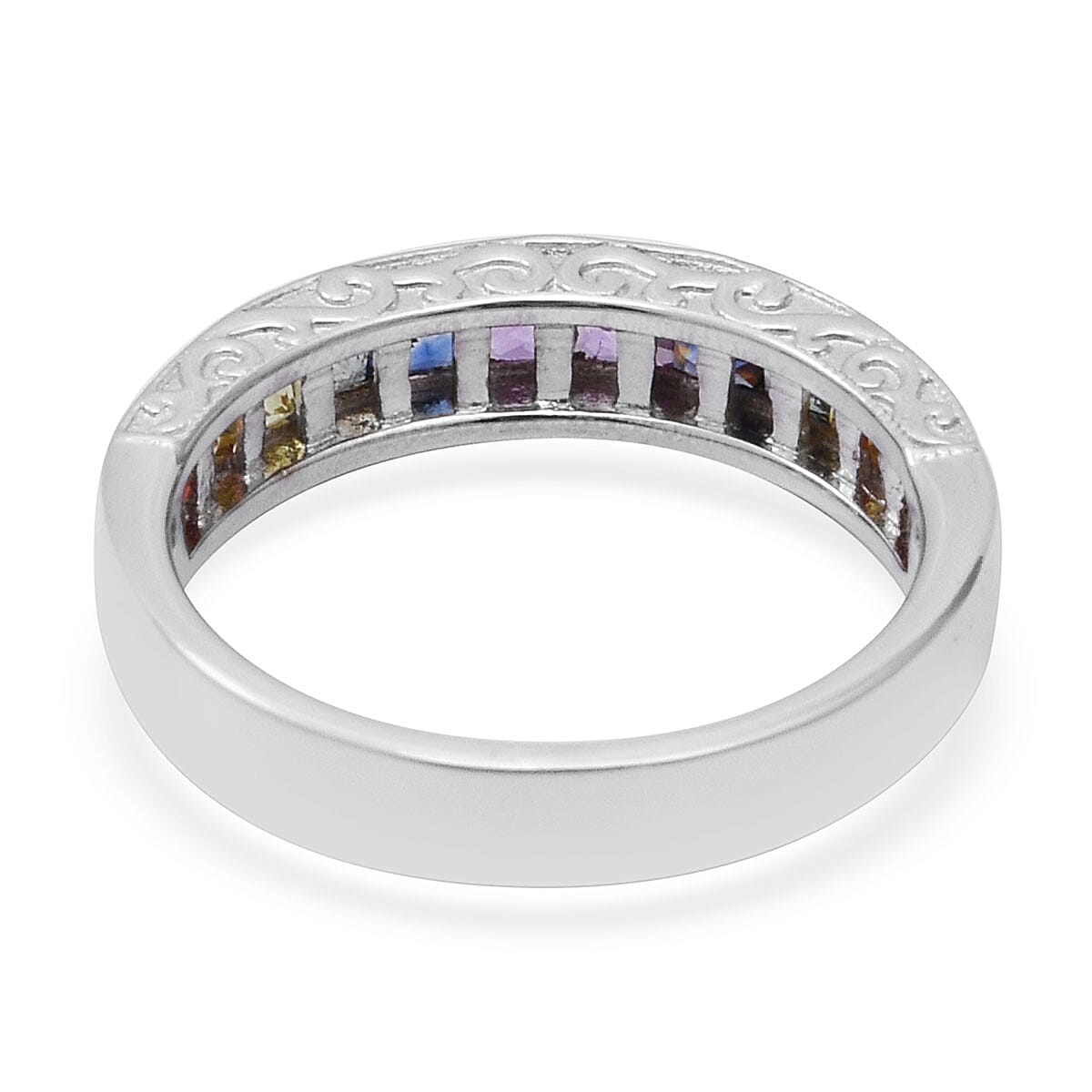 Multi Sapphire Channel Band Ring in Platinum Over Sterling Silver (Size 9.0) 1.90 ctw image number 3