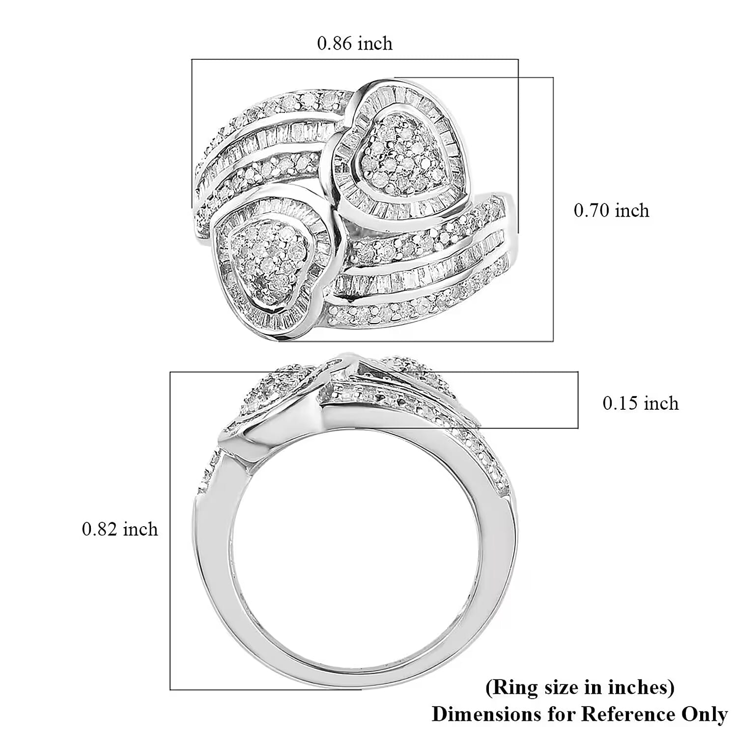 Diamond Bypass Heart Ring in Platinum Over Sterling Silver 1.00 ctw