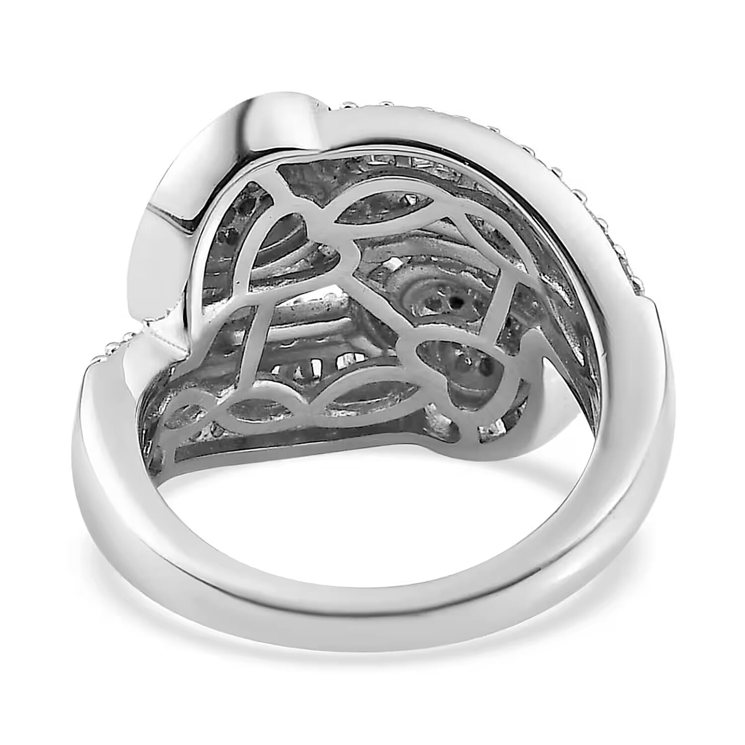 Diamond Bypass Heart Ring in Platinum Over Sterling Silver 1.00 ctw