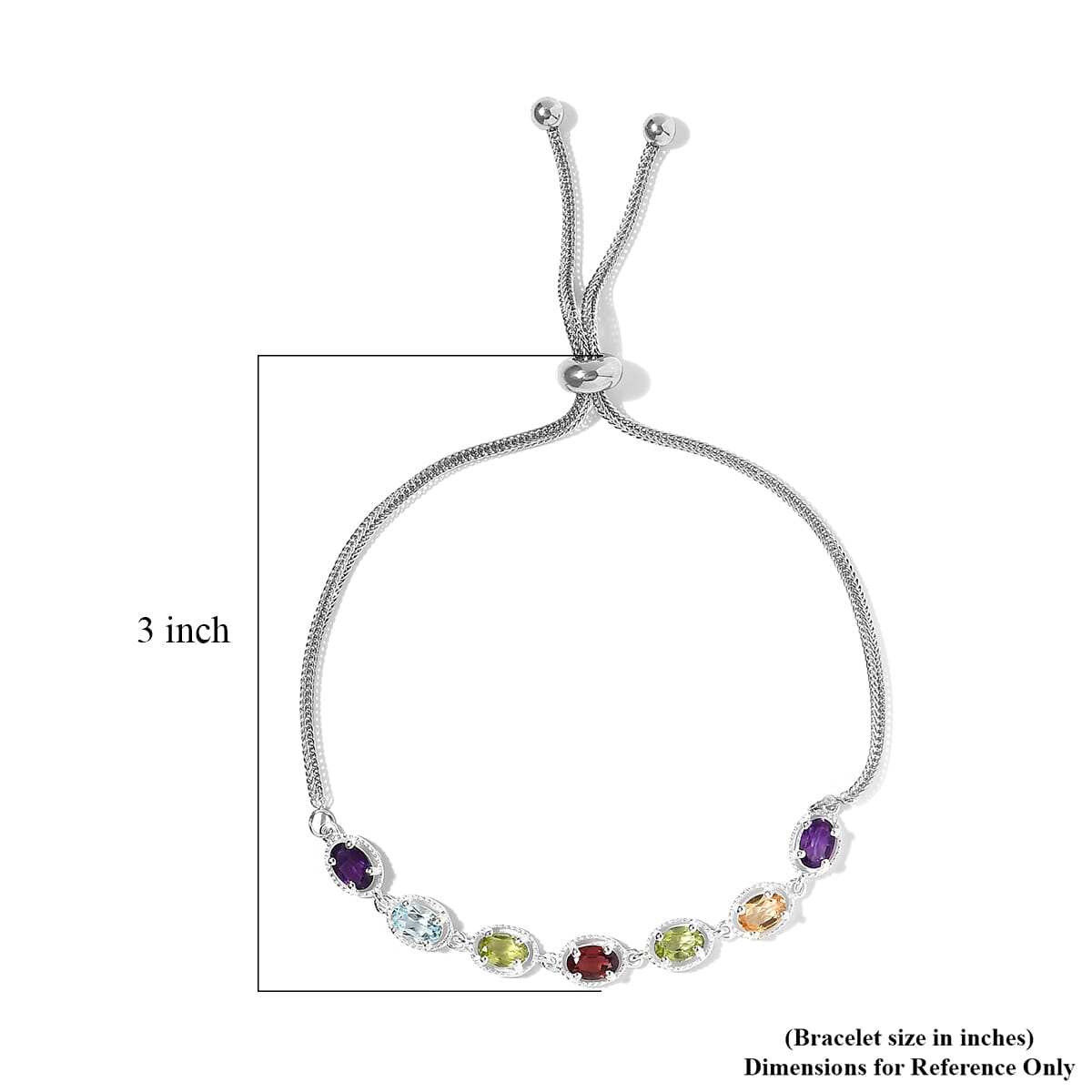 Stainless Steel & Sterling Silver Multi Gemstone Bolo Bracelet, Adjustable Bracelet for Women 3.25 ctw image number 3