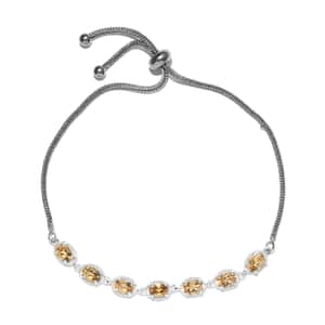 Brazilian Citrine Bracelet in Stainless Steel Sterling Silver, Adjustable Bolo Bracelet, Jewelry For Women 2.90 ctw