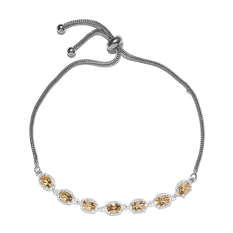 D'Joy Brazilian Citrine Bracelet in Stainless Steel Sterling Silver, Adjustable Bolo Bracelet, Jewelry For Women 2.90 ctw