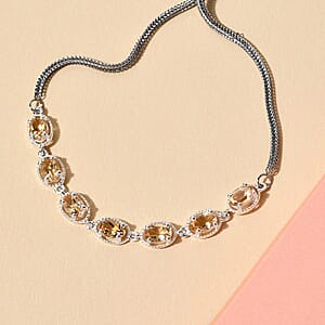 D'Joy Brazilian Citrine Bracelet in Stainless Steel Sterling Silver, Adjustable Bolo Bracelet, Jewelry For Women 2.90 ctw