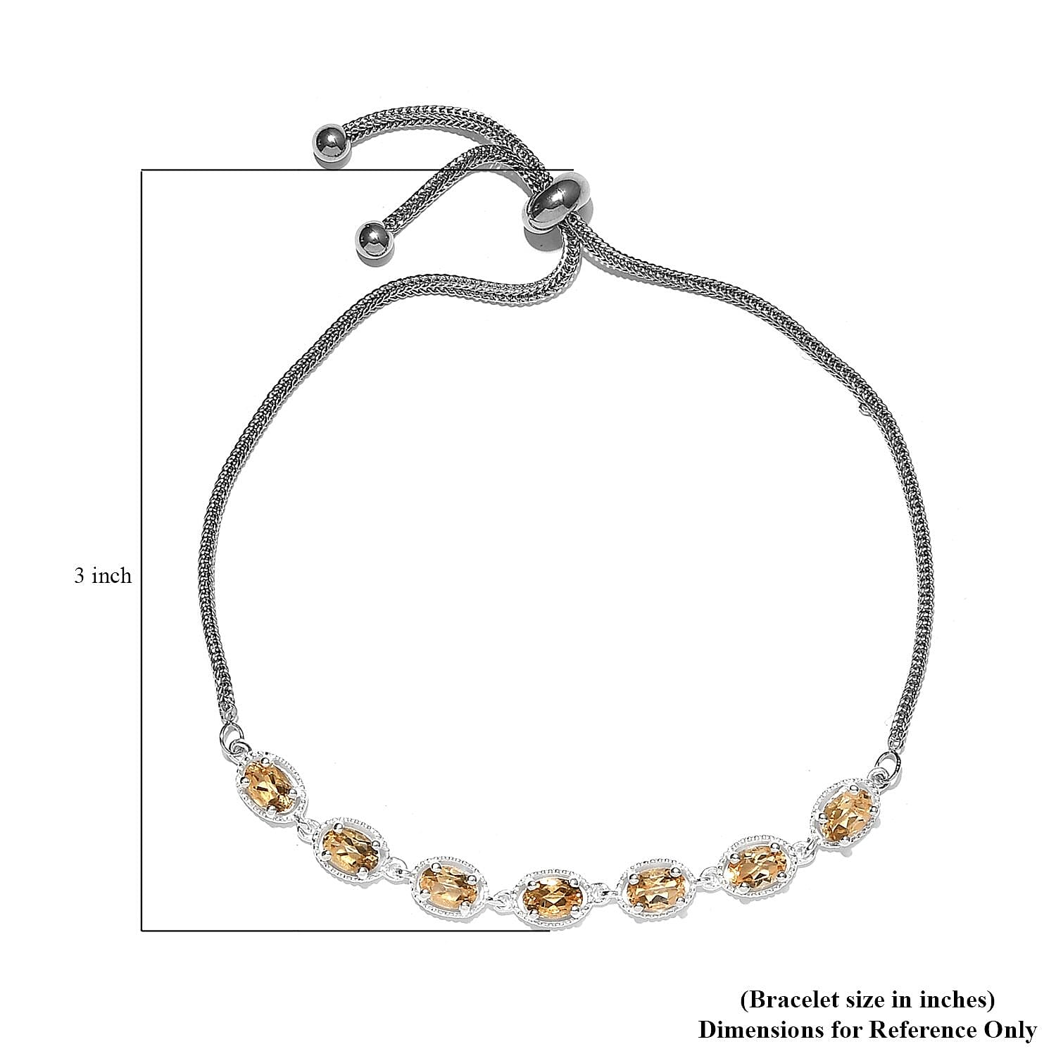 D'Joy Brazilian Citrine Bracelet in Stainless Steel Sterling Silver, Adjustable Bolo Bracelet, Jewelry For Women 2.90 ctw