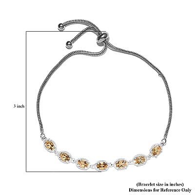 D'Joy Brazilian Citrine Bracelet in Stainless Steel Sterling Silver, Adjustable Bolo Bracelet, Jewelry For Women 2.90 ctw