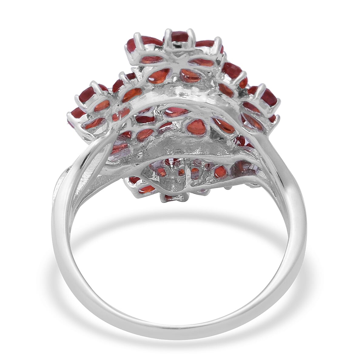 Red Sapphire Floral Ring in Platinum Over Sterling Silver (Size 5.0) 6.10 ctw image number 3