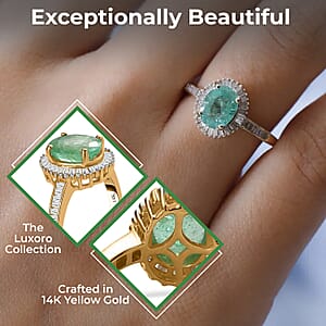 Luxoro Boyaca Colombian Emerald and Diamond 1.40 ctw Ring, 14K Yellow Gold Ring, Diamond Halo Ring, Emerald Halo Ring, Halo Engagement Ring For Women (Size 7)