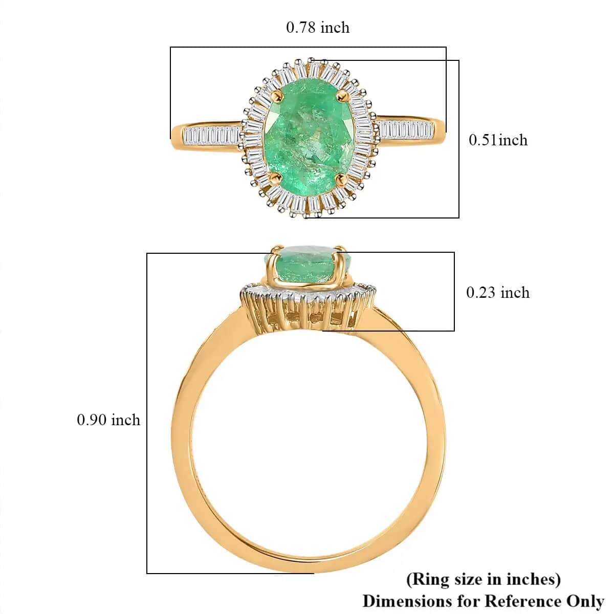 Luxoro Boyaca Colombian Emerald Ring, 14K Yellow Gold Ring, Diamond Halo Ring, Emerald Halo Ring, Halo Engagement Ring For Women 1.40 ctw (Size 7) image number 6