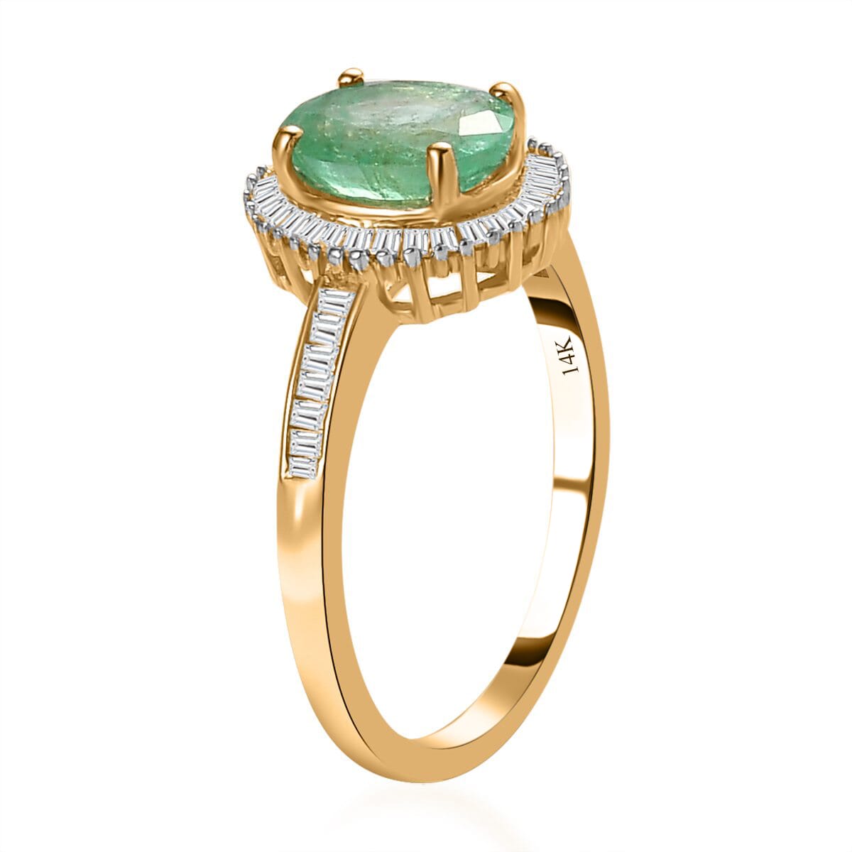 Luxoro Boyaca Colombian Emerald and G-H I3 Diamond 1.40 ctw Halo Ring in 14K Yellow Gold (Size 11.0) image number 3