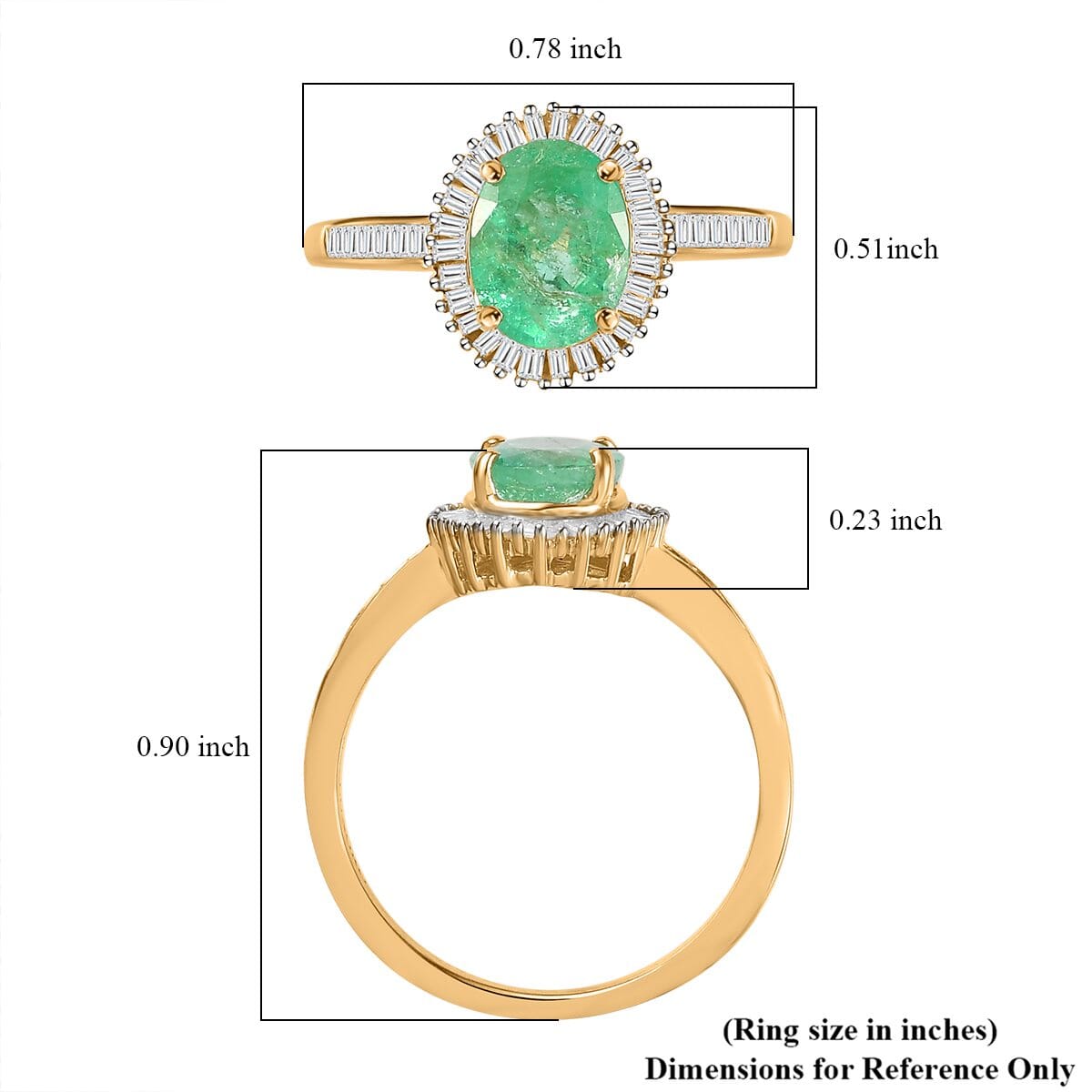 Luxoro Boyaca Colombian Emerald and G-H I3 Diamond 1.40 ctw Halo Ring in 14K Yellow Gold (Size 11.0) image number 5