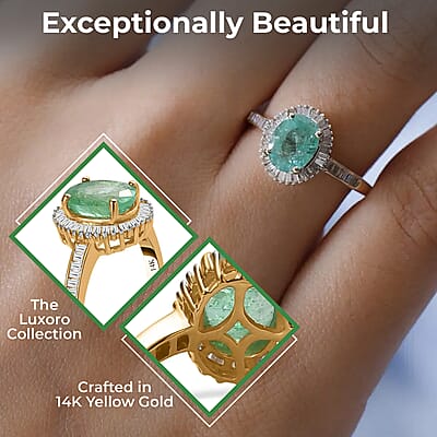Luxoro Boyaca Colombian Emerald and G-H I3 Diamond 1.40 ctw Halo Ring in 14K Yellow Gold (Size 5.0)