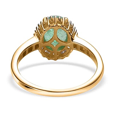 Luxoro Boyaca Colombian Emerald and G-H I3 Diamond 1.40 ctw Halo Ring in 14K Yellow Gold (Size 5.0)
