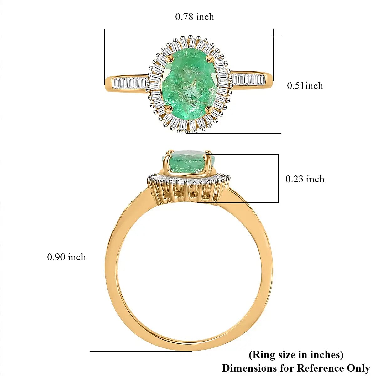 Luxoro Boyaca Colombian Emerald and G-H I3 Diamond 1.40 ctw Halo Ring in 14K Yellow Gold (Size 5.0)