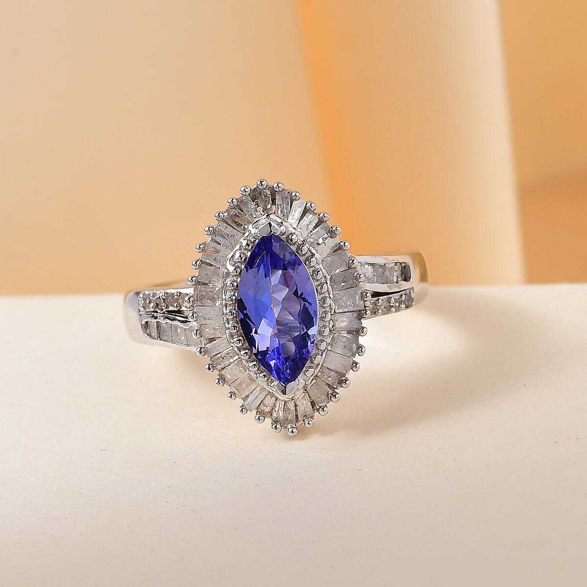 AAA Tanzanite and Diamond Ring in Platinum Over Sterling Silver 1.50 ctw (Delivery in 10-12 Business Days) image number 1