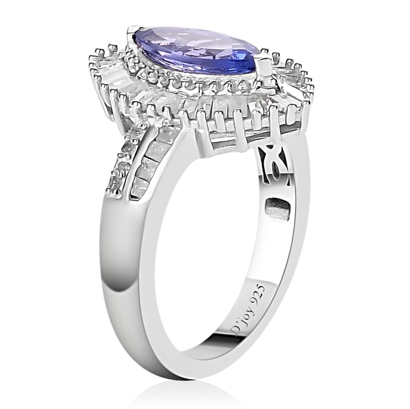 AAA Tanzanite and Diamond Ring in Platinum Over Sterling Silver (Size 10.0) 1.50 ctw