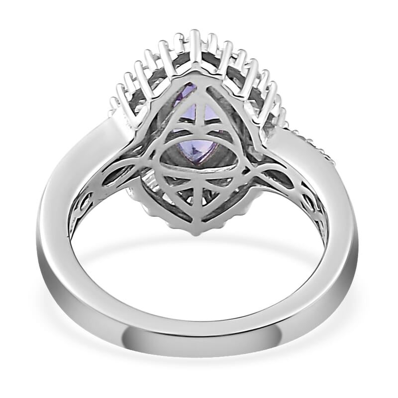AAA Tanzanite and Diamond Ring in Platinum Over Sterling Silver (Size 10.0) 1.50 ctw