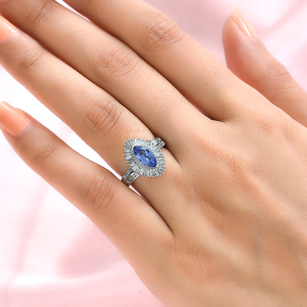 AAA Tanzanite and Diamond Ring in Platinum Over Sterling Silver (Size 6.0) 1.50 ctw image number 2