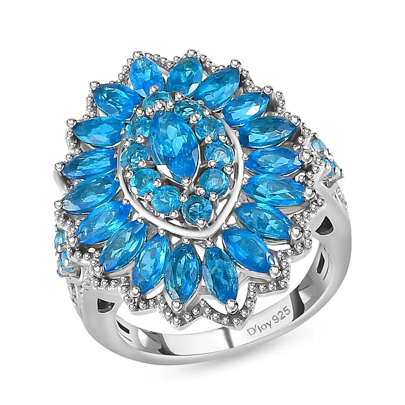 D'Joy Malgache Neon Apatite 3.85 ctw Cocktail Ring in Platinum Over Sterling Silver (Size 10.0)
