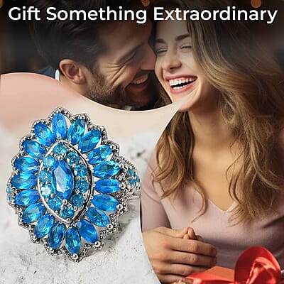 D'Joy Malgache Neon Apatite 3.85 ctw Cocktail Ring in Platinum Over Sterling Silver (Size 10.0)