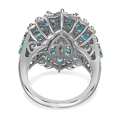 D'Joy Malgache Neon Apatite 3.85 ctw Cocktail Ring in Platinum Over Sterling Silver (Size 10.0)