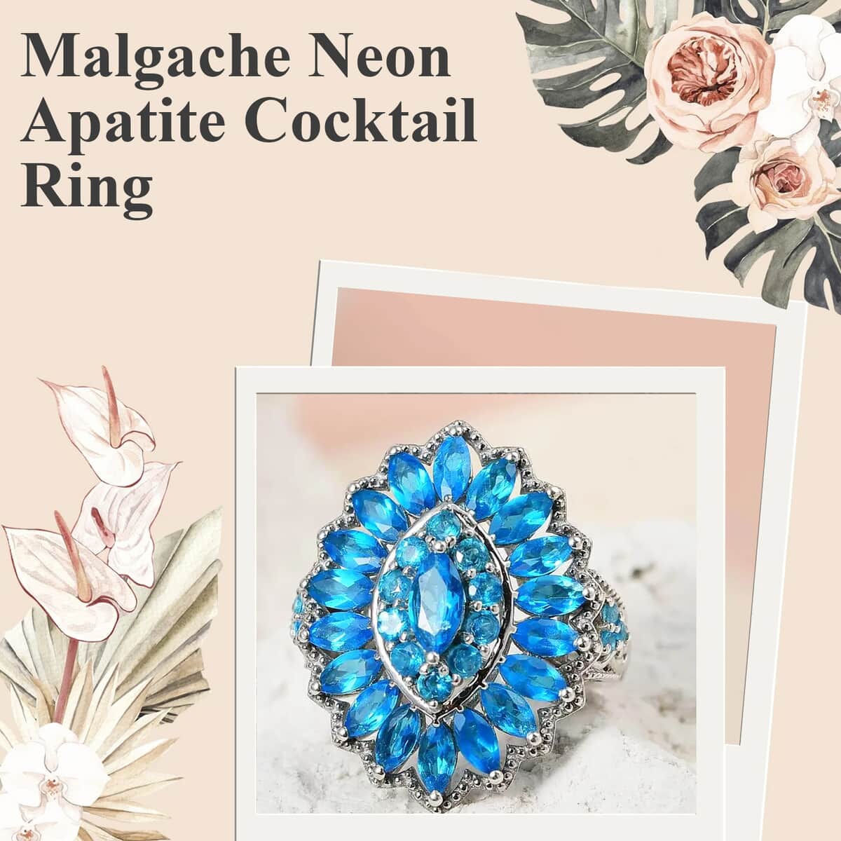 Malgache Neon Apatite 3.85 ctw Cocktail Ring in Platinum Over Sterling Silver (Size 6.0) image number 1