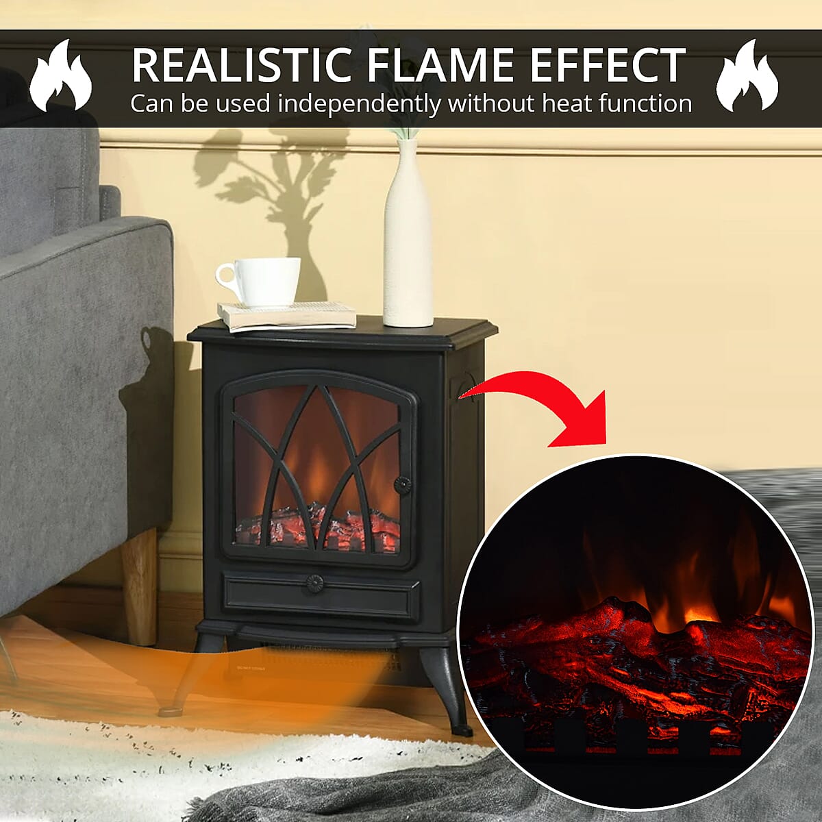 Black Fireplace Space Heater 750W/1500W image number 2