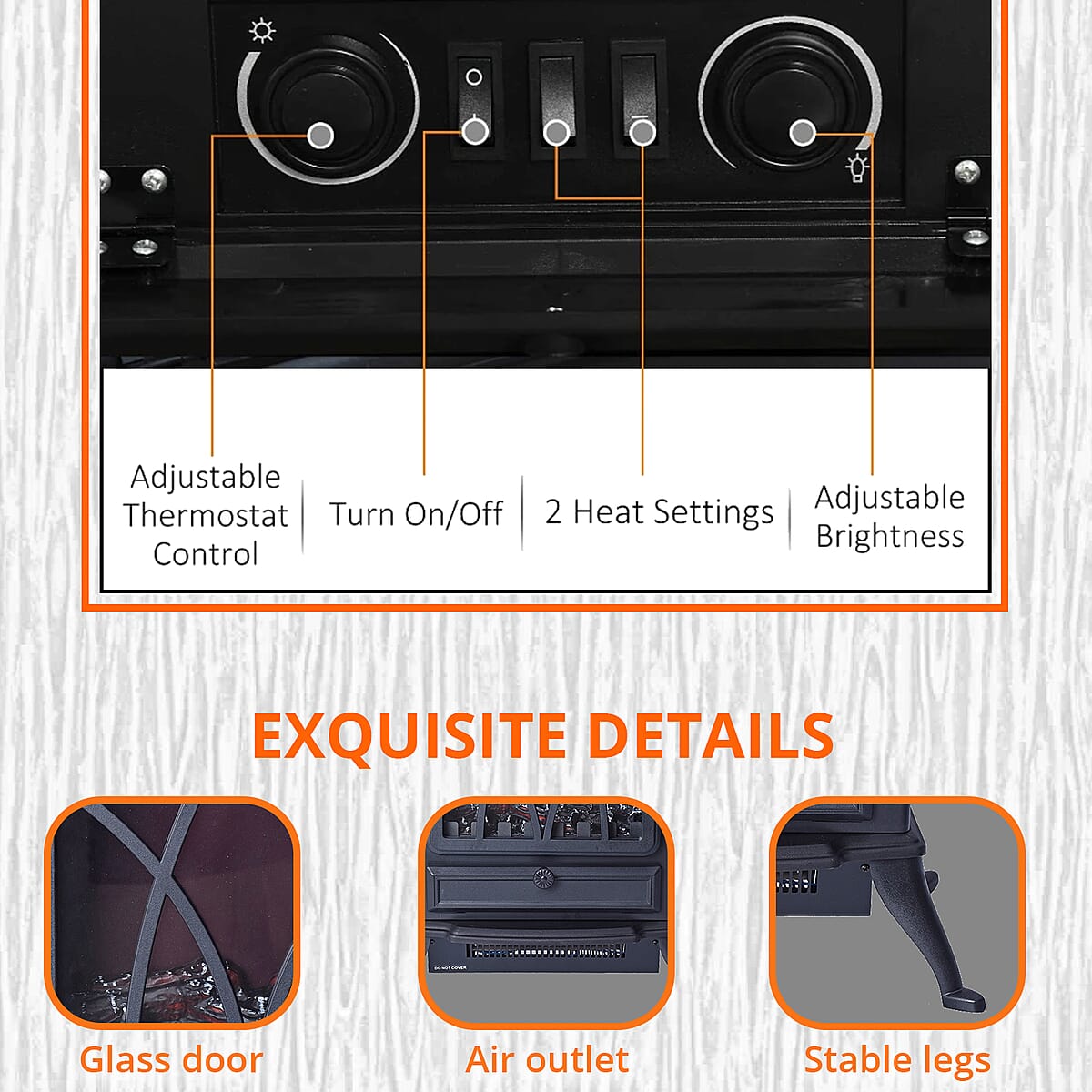 Black Fireplace Space Heater 750W/1500W image number 3