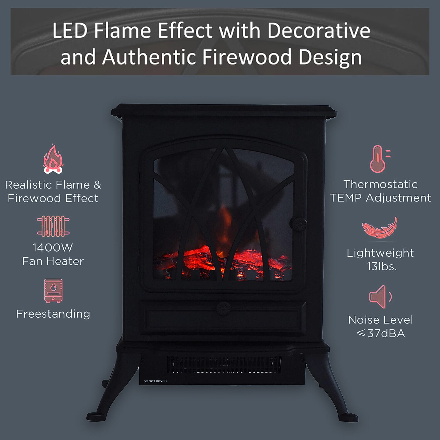 Black Fireplace Space Heater 750W/1500W