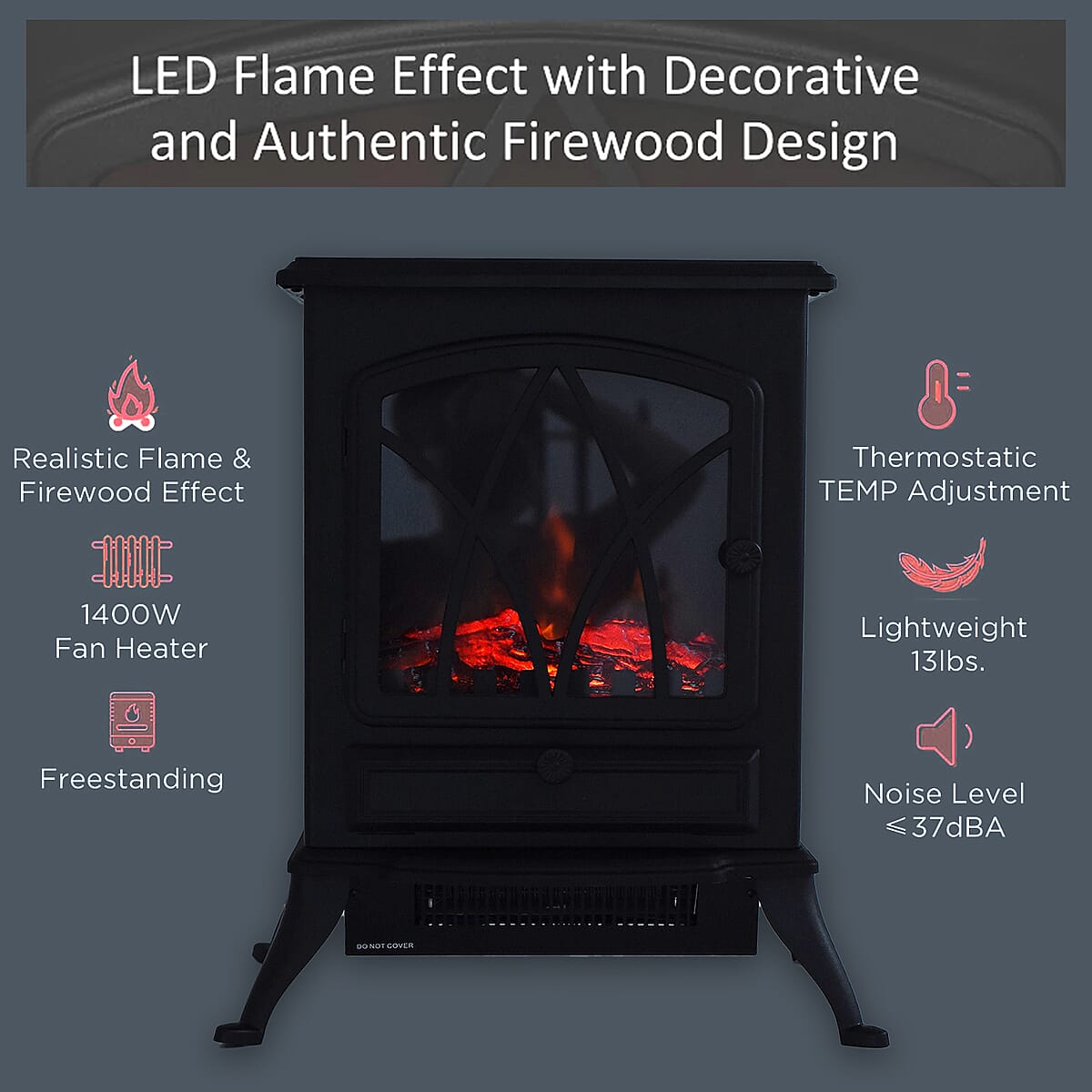 Black Fireplace Space Heater 750W/1500W image number 4