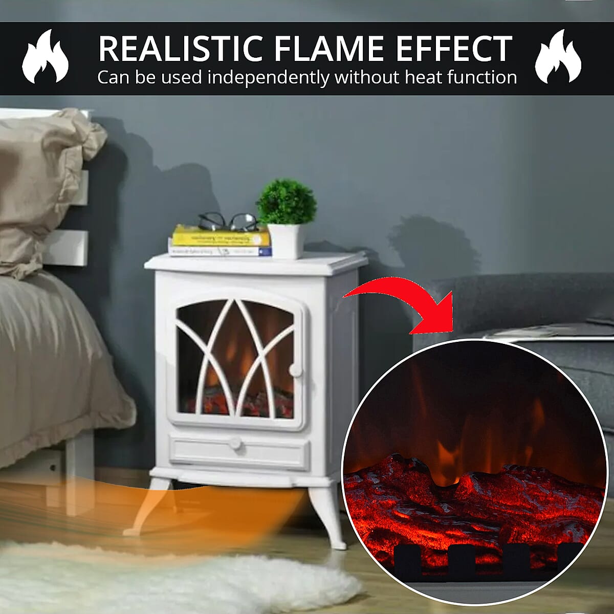 White Fireplace Space Heater 750W/1500W image number 2