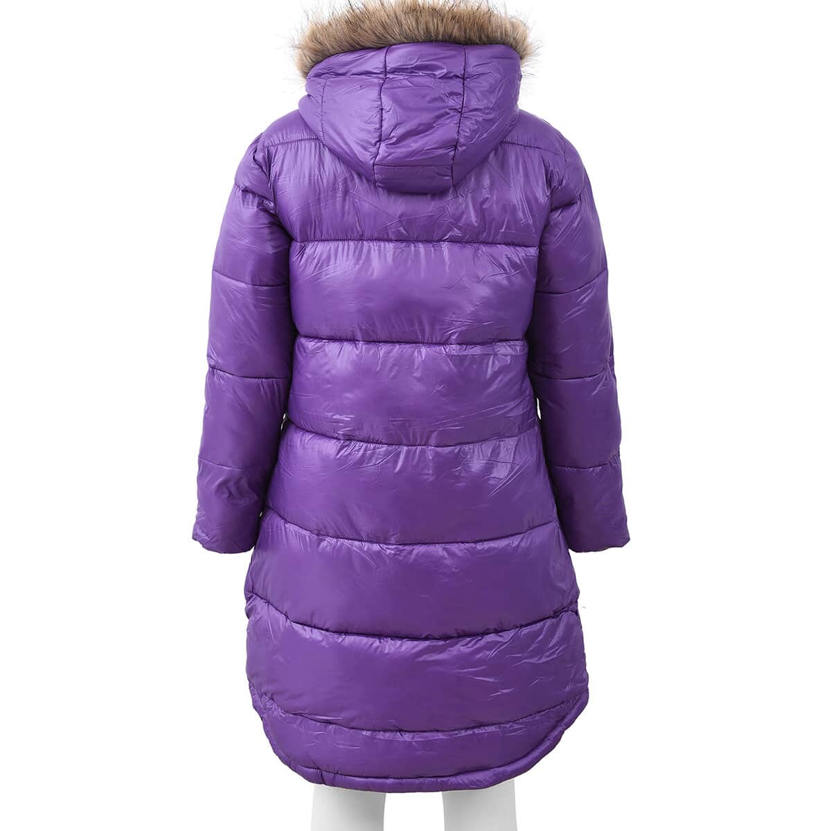 Purple Women's Puffer Jacket with Faux Fur Hood and Pockets - L (Nylon/Polyester) image number 1