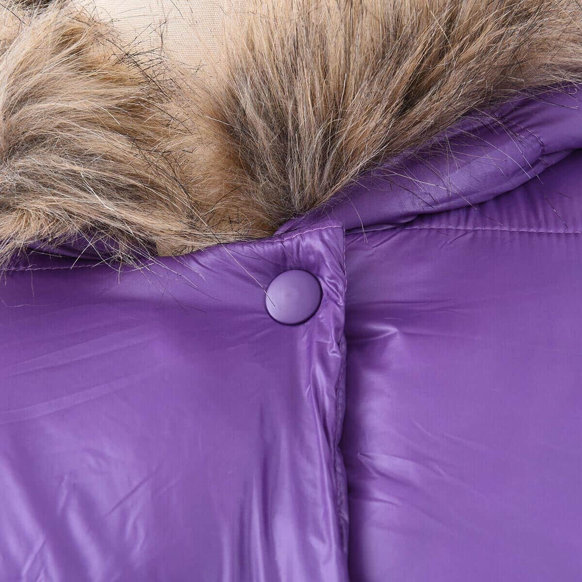 Purple Women's Puffer Jacket with Faux Fur Hood and Pockets - L (Nylon/Polyester) image number 3